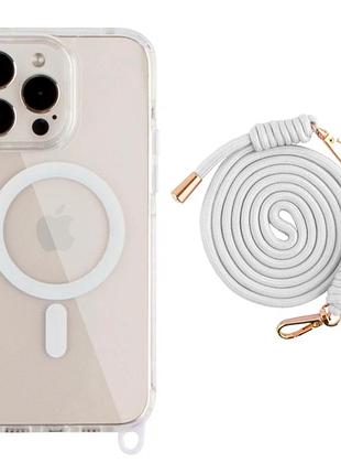 Чехол tpu+pc lanyardcase с magsafe для iphone 14 pro max белый противоударный с защитой камеры