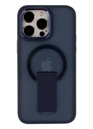 Чохол tpu+pc протиударний з magsafe для iphone 14 pro із захистом камери з підставкою синій