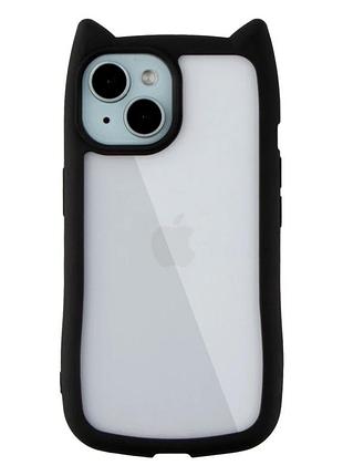 Чехол tpu+pc cat ears для iphone 15 противоударный черный с защитой камеры