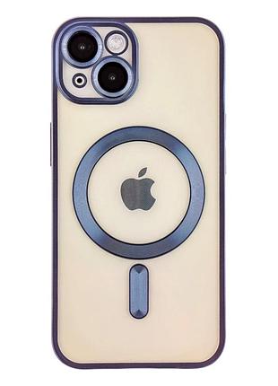 Чехол tpu metallic chrome full camera с magsafe для iphone 15 защитный с усиленными углами темно-синий