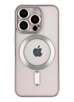 Чехол tpu metallic chrome full camera с magsafe для iphone 13 pro max защита камеры хромовый серебристый