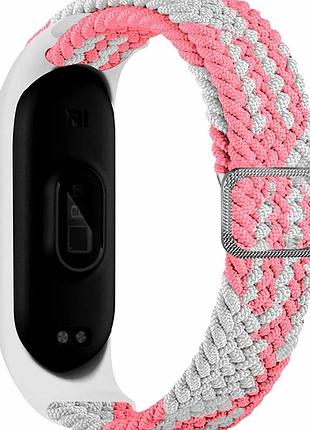 Ремешок для xiaomi mi band 3 4 5 6 7 тканевый эластичный бело-розовый для фитнес-трекера