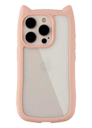 Чехол tpu+pc cat ears для iphone 15 pro защитный с усиленными углами розовый