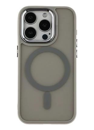 Чехол tpu pc с magsafe для iphone 15 pro серый противоударный с защитой камеры