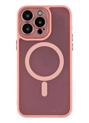 Чехол tpu pc magnetic matte для iphone 14 с magsafe защита камеры розовый