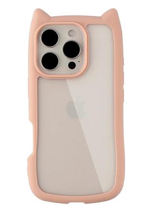 Чехол tpu+pc cat ears для iphone 16 pro max защитный розовый с усиленными углами