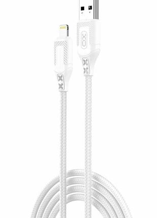 Кабель usb 2.4a lightning 1 м білий нейлон xo nb235 zebra для заряджання та передавання даних