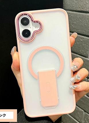 Чехол tpu+pc flexguard magnetic ring stand для iphone 16 pro max защитный с магнитом розовый 3