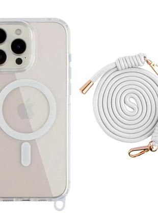 Чохол tpu+pc lanyardcase з magsafe для iphone 16 pro max білий протиударний із захистом камери