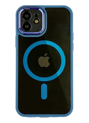 Чехол tpu pc metal с magsafe для iphone 12 противоударный light blue
