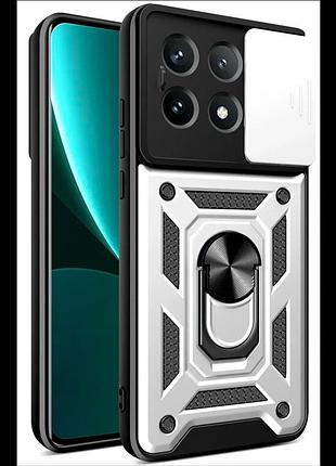 Чехол противоударный armor guard shield для xiaomi poco x6 pro 5g с подставкой защита камеры серебристый
