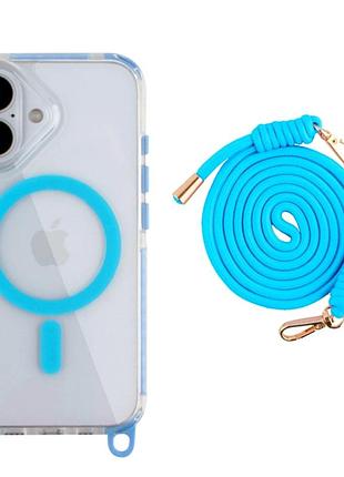 Чехол tpu+pc lanyardcase с magsafe для iphone 16 защитный с усиленными углами голубой
