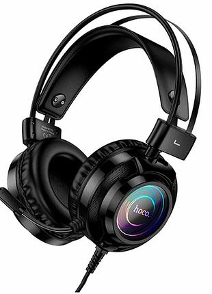 Игровые наушники hoco w110 resource 50мм 2м usb 3.5mm черный с rgb подсветкой для игр