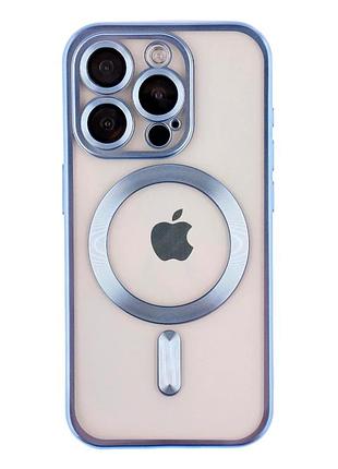 Чехол tpu metallic chrome full camera с magsafe для iphone 14 pro max защита камеры с усиленными углами chrome blue