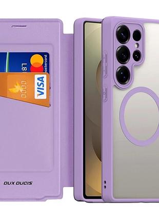 Чехол-книжка dux ducis skin x pro с magsafe для samsung galaxy s25 ultra 5g tpu защита камеры фиолетовый розовый