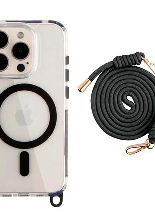 Чехол tpu+pc lanyardcase с magsafe для iphone 15 pro max черный противоударный с защитой камеры