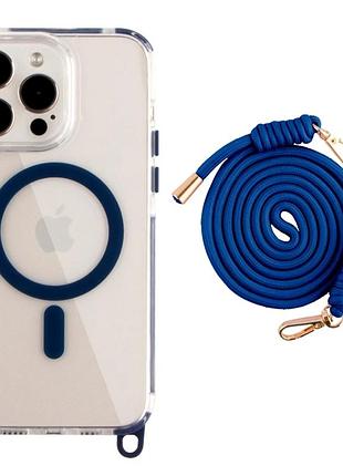 Чехол tpu+pc lanyardcase с magsafe для iphone 14 pro защитный с усиленными углами индиго синий