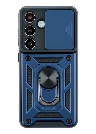 Чехол противоударный armor guard shield для samsung galaxy s25 5g защита камеры подставка темно-синий