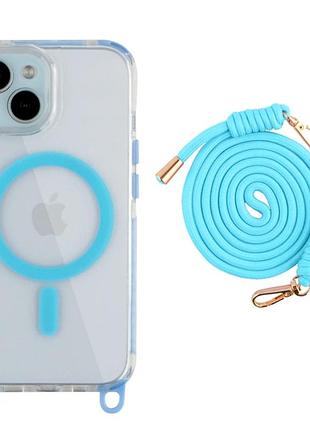 Чохол tpu+pc lanyardcase з magsafe для iphone 15 захисний із посиленими кутами блакитний