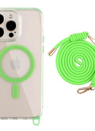 Чохол tpu+pc lanyardcase з magsafe для iphone 14 pro max протиударний fluorescent green