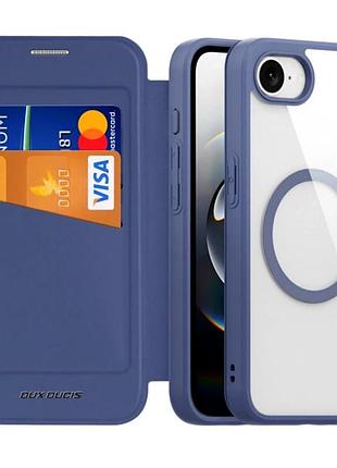 Чехол-книжка dux ducis skin x pro с magsafe для iphone 16e tpu pc с защитой камеры синий