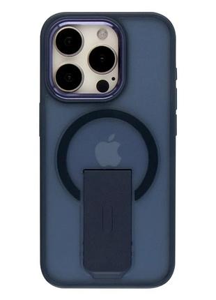Чехол tpu+pc flexguard magnetic ring stand для iphone 15 pro противоударный с защитой камеры с magsafe синий