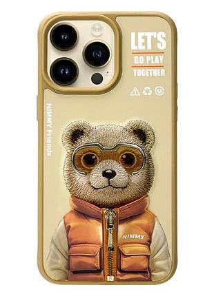 Чехол tpu+pc противоударный для iphone 15 с микрофиброй внутри защита камеры bear khaki