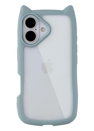 Чехол tpu+pc cat ears для iphone 16 противоударный с защитой камеры голубой