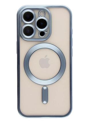 Чехол tpu metallic chrome full camera с magsafe для iphone 16 pro max защита камеры хром синий