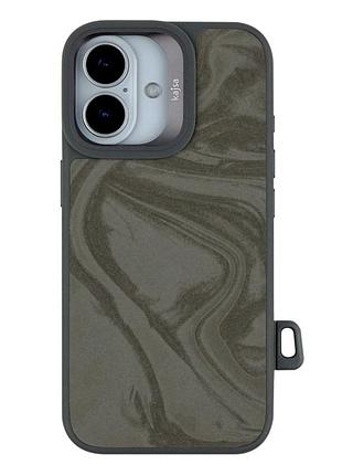 Чехол противоударный kajsa glamorous collection fluid art с magsafe для iphone 17 серый с микрофиброй внутри