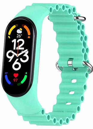 Ремешок силиконовый ocean band для xiaomi mi band 3 4 5 6 7 цвет blue sea