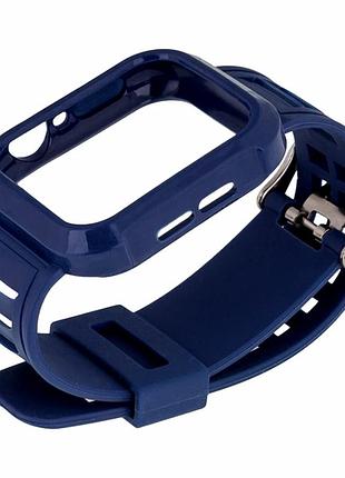 Ремешок для apple watch 44mm силикон midnight blue с защитным бампером для фиксации и защиты часов