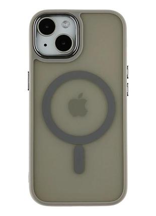 Чехол tpu+pc противоударный с magsafe для iphone 15 серый с защитой камеры