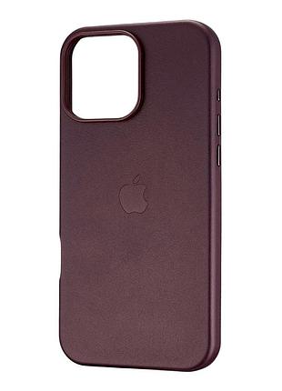 Чехол leather case с magsafe для iphone 16 pro max бордовый с защитой от брызг и стильным дизайном