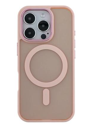 Чехол tpu+pc с magsafe для iphone 16 pro защитный розовый с усиленными углами