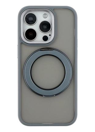 Чохол tpu+pc mag 360 spin case для iphone 15 pro max сірий із захистом камери та мікрофіброю всередині