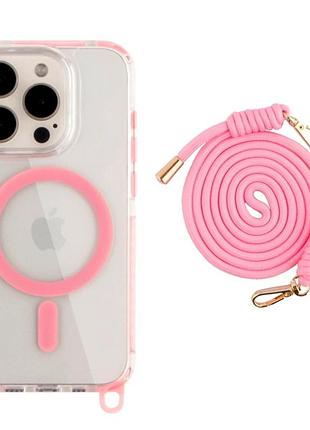 Чехол tpu+pc lanyardcase с magsafe для iphone 15 pro max защитный розовый