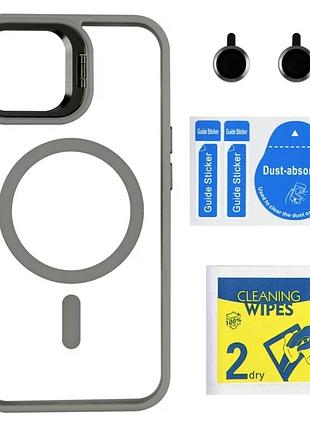 Чехол tpu pc metal stand case с magsafe для iphone 14 серый защита камеры противоударный
