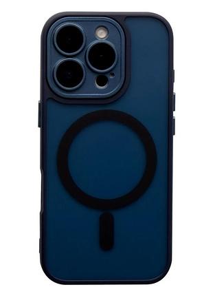 Чехол tpu+pc magnetic matte для iphone 16 pro с magsafe защита камеры темно-синий
