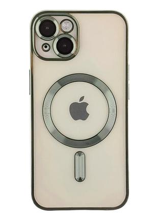 Чехол tpu metallic full camera с magsafe для iphone 14 защитный зеленый с усиленными углами