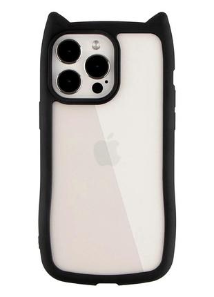 Чехол tpu pc cat ears для iphone 14 pro max противоударный черный с защитой камеры