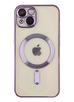 Чохол tpu metallic full camera з magsafe для iphone 15 захисний фіолетовий із мікрофіброю всередині