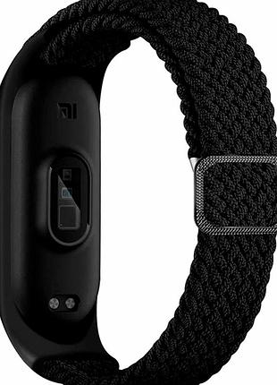 Ремешок для xiaomi mi band 3 4 5 6 7 тканевый черный с эластичной регулировкой