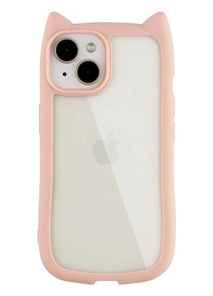 Чехол tpu+pc cat ears для iphone 13 14 защитный с усиленными углами розовый