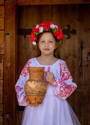 Пишна яскрава сукня для дівчинки з вишивкою 104, білий