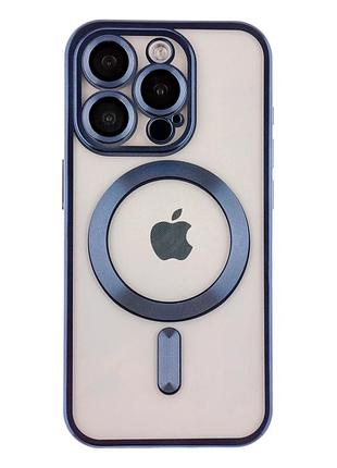 Чехол tpu metallic chrome full camera с magsafe для iphone 14 pro max защита камеры темно-синий