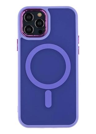 Чехол tpu pc с magsafe для iphone 12 12 pro противоударный фиолетовый с защитой камеры