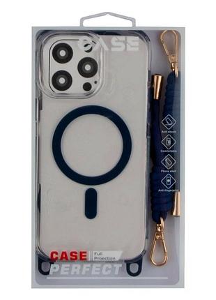 Чехол tpu+pc lanyardcase с magsafe для iphone 14 pro max защитный с усиленными углами индиго синий