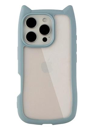 Чехол tpu+pc противоударный для iphone 16 pro с защитой камеры с ушками кошки синий
