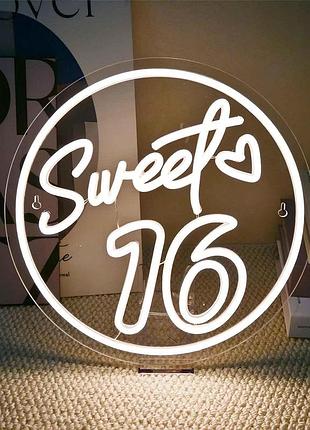 Неонова вивіска sweet 16 led тепле жовте світло декоративна підсвітка для свята